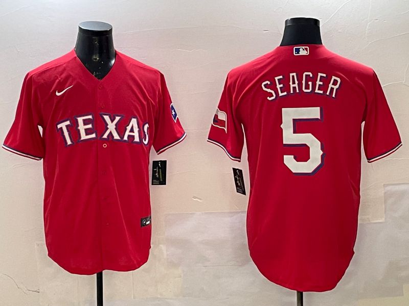 Men Texas Rangers 5 Seager Red Game 2025 Nike MLB Jersey style 1